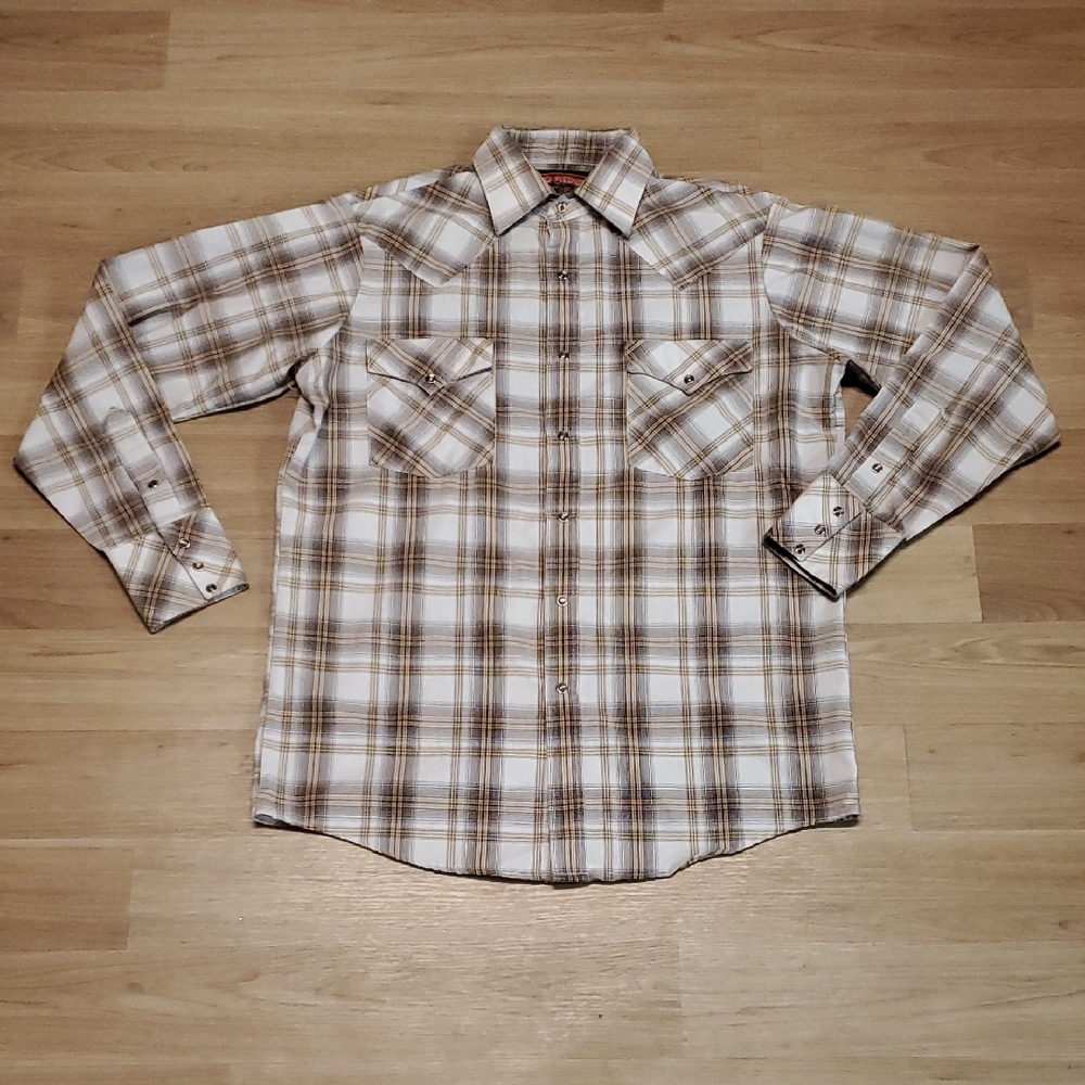 Men's Plaid Shirt - Brown and White